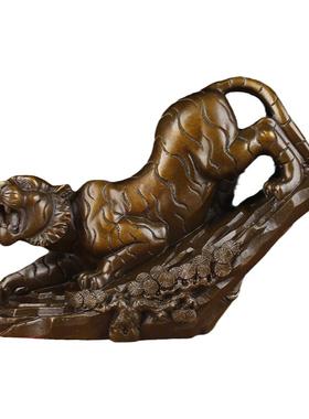 铜老虎摆件铜虎下山虎家居客厅办公桌装饰工艺品家居工艺品摆设