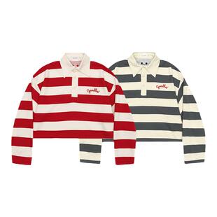 GOODBAI GOODEES刺绣logo条纹短款oversize长袖T恤