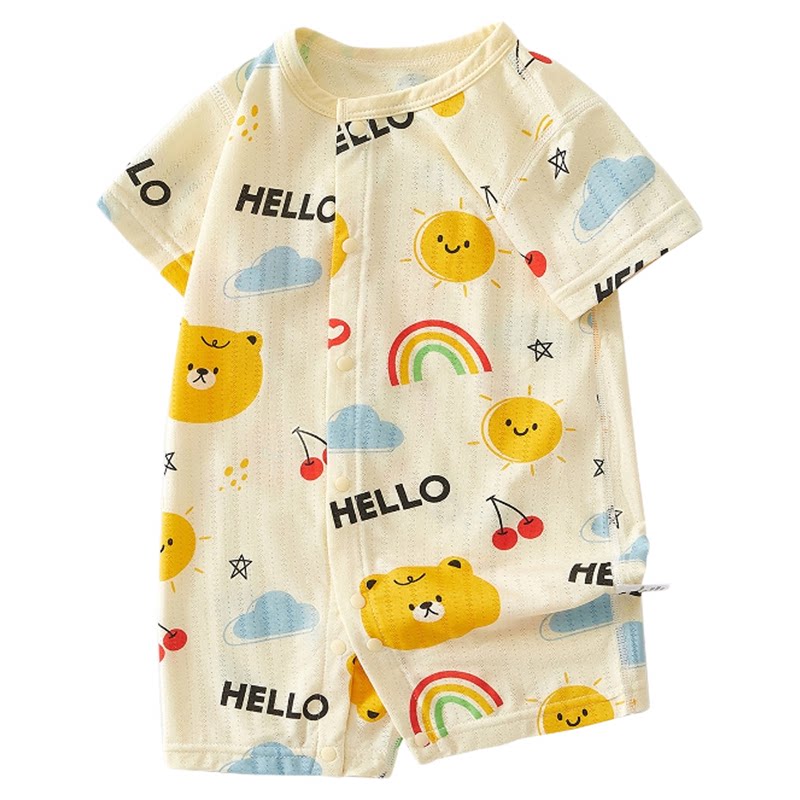 婴幼儿夏季网眼莫代尔短袖连体衣