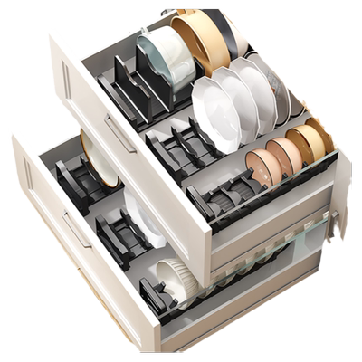 可调节厨房碗碟收纳架抽屉碗架