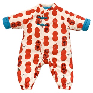 婴儿拜年服宝宝喜庆冬装过年衣服加绒冬季婴幼儿夹棉连体衣外出服