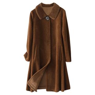 羊剪绒大衣女新款2025冬装水貂毛领颗粒大码妈妈装羊羔毛皮草外套