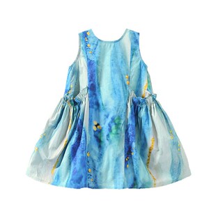 女童油画连衣裙夏季纯棉薄款中大童海边度假风沙滩裙无袖背心裙子