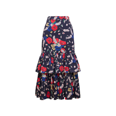 手绘花卉长荷叶半裙洋气