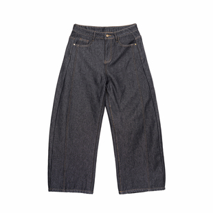 Holocene美式潮牌冬季加绒加厚百搭简约原牛弯刀牛仔裤阔腿长裤男