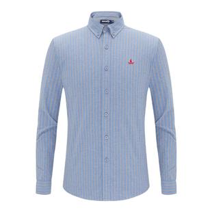 Navigare意大利小帆船秋季新款蓝色条纹衬衫男士磨毛纯棉长袖衬衣