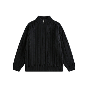 Dream made冬季加厚半拉链麻花毛衣男老钱风内搭针织衫男生毛线衣