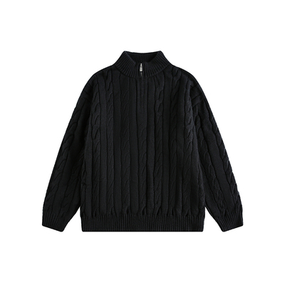 Dream made冬季加厚半拉链麻花毛衣男老钱风内搭针织衫男生毛线衣