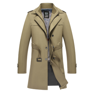 老爷车秋冬季男士脱卸羊毛内胆保暖风衣西装领中长款大衣加厚外套