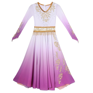 新疆维吾尔族舞蹈演出服装艺考儿童维族练功大摆裙少数民族表演服