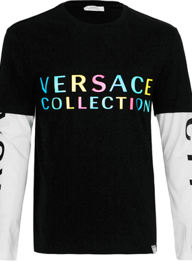 Versace/范思哲新款男士字母印花拼接拼色假两件长袖T恤V800887