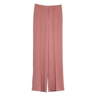 玫瑰粉色西装阔腿裤女2026年春季新款窄版直筒裤小个子高腰长裤子