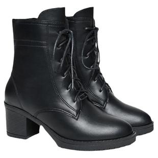 真皮女靴2026新款高跟马丁靴女春秋单靴粗跟百搭短靴女