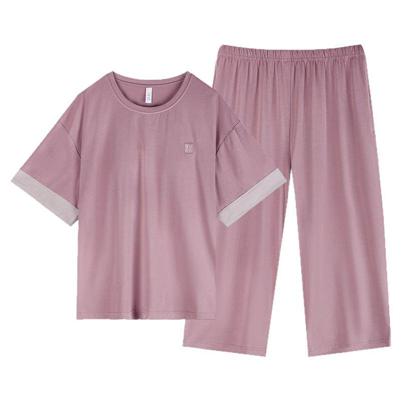 轩靓【带胸垫】睡衣女夏季莫代尔棉短袖半袖七分裤大码家居服套装