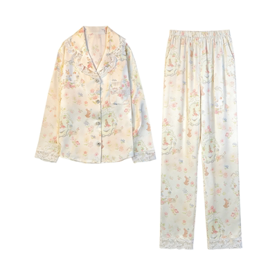 猫人真丝睡衣女春夏季薄款带胸垫冰丝蕾丝吊带四件套送闺蜜礼盒装