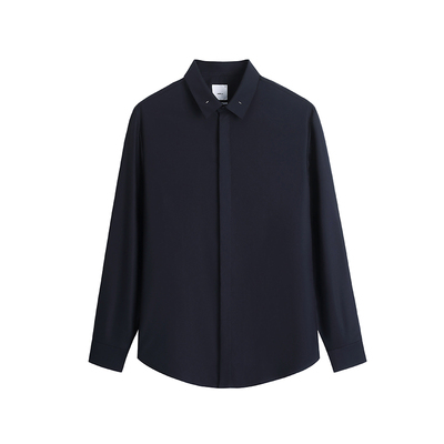 HIM汉崇 男士斯文修身衬衫日常通勤商务正装舒适长袖衬衣2026春季