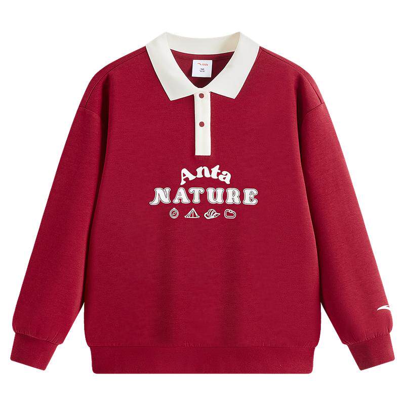 安踏儿童卫衣女童polo上衣2026年新款优可丝宝宝休闲翻领卫衣