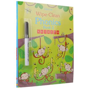 Usborne Wipe Clean Phonics 尤斯伯恩 英语自然拼读学习 练字本 附可擦笔 学写字母 练习握笔写字练习册 3-7岁 可反复擦写