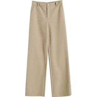 娅丽达新款加绒阔腿裤女秋冬小个子裤子西装裤官方女裤米色直筒裤