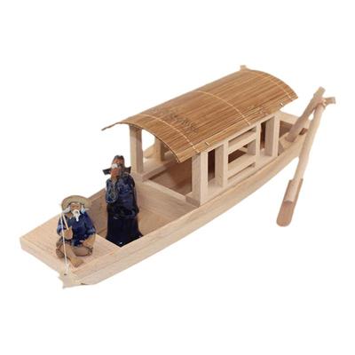 仿古实木木船乌篷船渔船客厅摆件