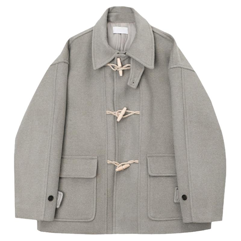 男装牛角扣毛呢大衣冬季加厚韩系复古休闲帅气高级感呢子外套棉服