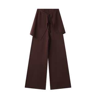 ALazyPig韩系棕红色阔腿裤两件可拆卸女25秋新宽松垂感显瘦休闲裤