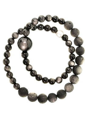 曲尾花原创手工雕刻银曜石手串