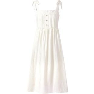 乐町韩系打卡连衣裙年夏季新款宽肩带飘逸长裙肌理感森系连衣裙