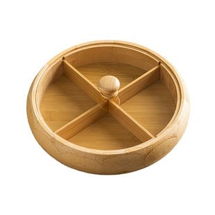 中式木质干果盒下午茶茶盘带盖分格圆韵高档果盘本色零食干果圆盘