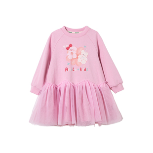 Amila女童长袖连衣裙春秋款儿童宝宝拼接卫衣裙洋气小女孩网纱裙