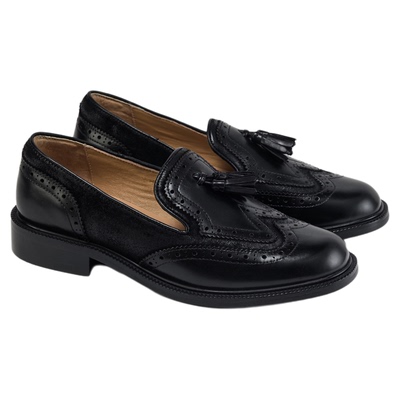 fed雕花乐福鞋秋季新款女鞋布洛克单鞋黑色小皮鞋女款S0905-YA836