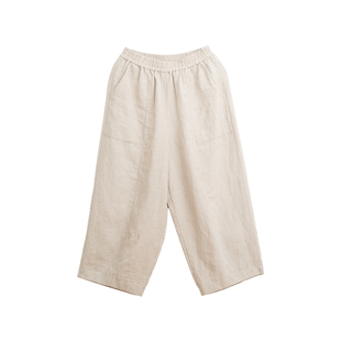 忘城N798座/阳光雨露/新款100%法国进口雨露麻原麻色直筒阔腿裤子