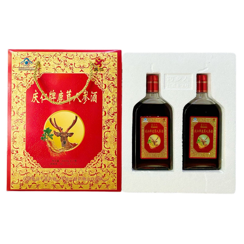 庆仁牌鹿茸人参酒黄精马鹿茸正品