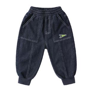 右欧男童牛仔裤女童裤子时髦帅气春秋新款童装纯色儿童束脚休闲裤
