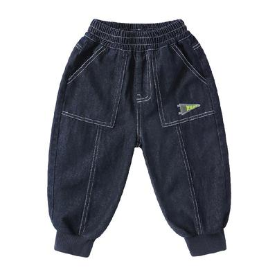 右欧男童牛仔裤女童裤子时髦帅气春秋新款童装纯色儿童束脚休闲裤