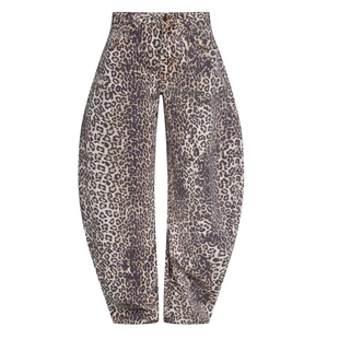 Lioness虞书欣同款牛仔裤宽松豹纹雪豹直筒裤弯刀裤休闲长裤