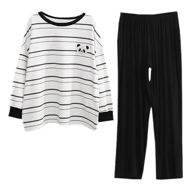 女针织棉条纹家居服睡衣