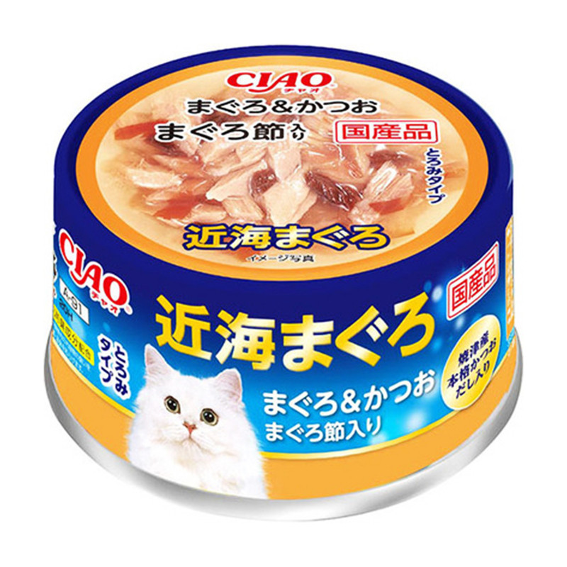 日本进口CIAO伊纳宝近海金枪鱼鲣鱼高汤补水饮食浓汤猫罐头80g