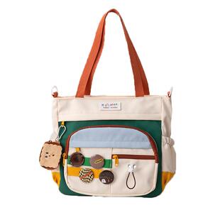 可爱帆布高颜值母婴挎包遛娃外出轻便肩包补习手提袋妈咪托特包女