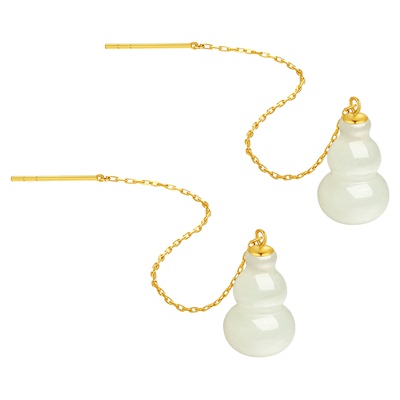 潮宏基黄18K金和田玉耳环