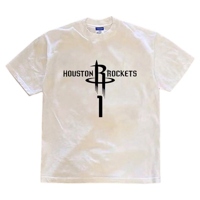 火箭队麦迪1号球衣篮球短袖T恤男纯棉重磅小领口休闲运动训练上衣