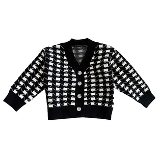 儿童针织套装2024秋冬新款宝宝毛衣马甲背心男女童千鸟格开衫外套