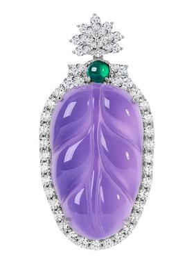 天然冰种紫玉髓叶子吊坠项链925