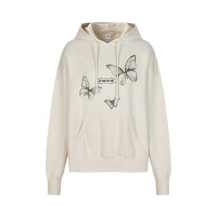 MOUSSY 春季新品美式风蝴蝶印花宽松连帽卫衣女028ISZ90-0171