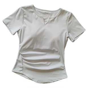 2026新款瑜伽服T恤V领专业带杯垫速干运动上衣短袖健身服遮肉显瘦