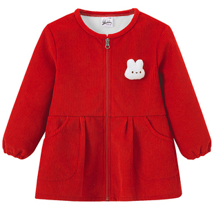 宝宝灯芯绒罩衣韩版秋冬女童吃饭防脏加绒围裙儿童外穿羽绒服罩衫