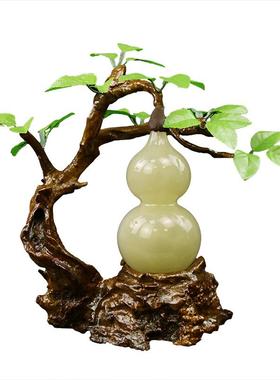 天然玉石葫芦摆件客厅酒柜装饰品