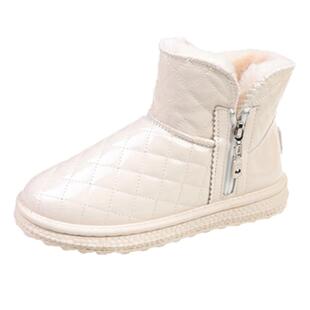 厚底皮面雪地靴女2025冬季室内居家防水保暖加绒羽绒布棉鞋女外穿