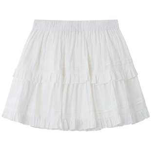 Halo Luu 白色芭蕾蛋糕裙女夏季荷叶边蓬蓬裙设计感短款a字半身裙