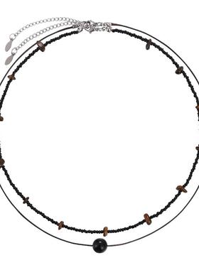 新中式黑色串珠叠戴项链女小众